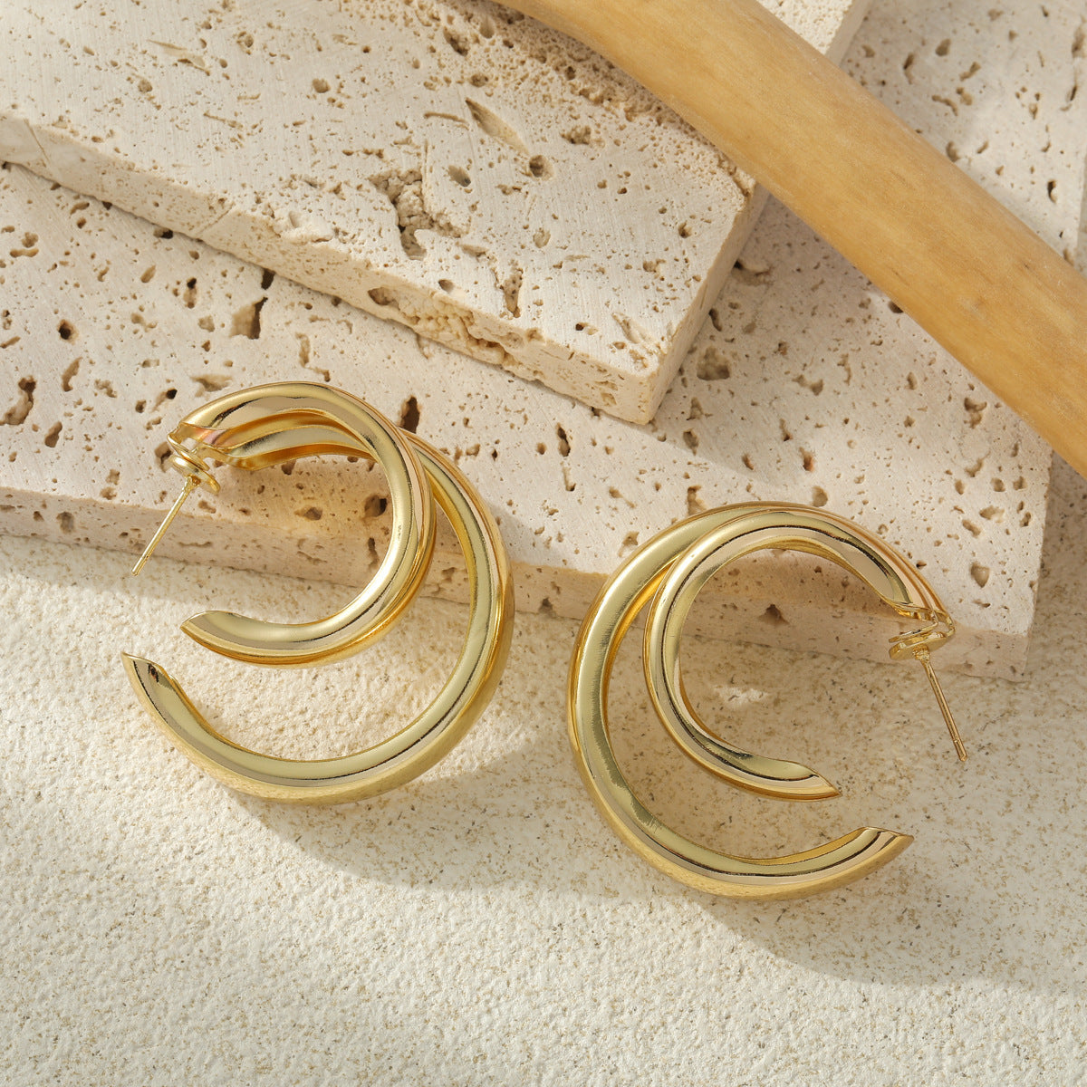 Double Ring C- Shaped Earrings